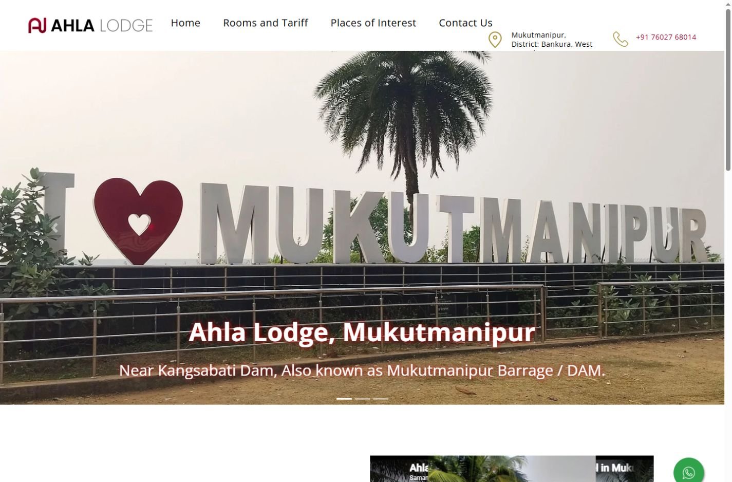 Ahla Lodge Mukutmanipur homepage screenshot