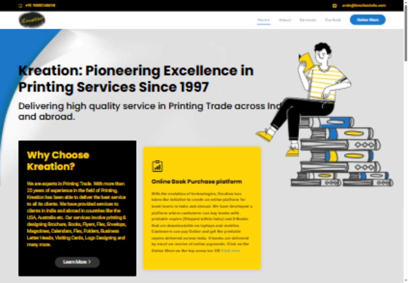 Kreation India homepage screenshot